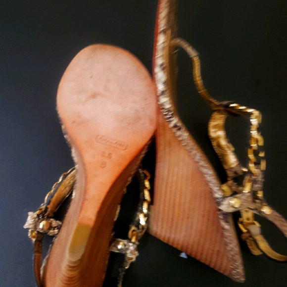 Snakeskin Wedges Embossed Leather Sandals COACH - Picture 6 of 9